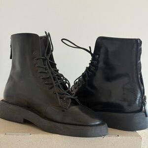 Marsell Black Lace-Up Leather Combat Boots